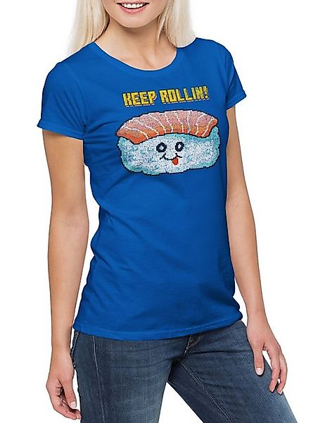 Urban Backwoods Print-Shirt Sushi Keep Rollin Damen T-Shirt Fish Fisch Such günstig online kaufen