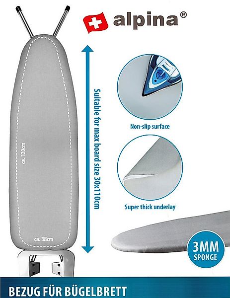*Alpina* Bügelbrettbezug BÜGELBRETTBEZUG 120x38cm Grau für Bügelbrett: 110x günstig online kaufen