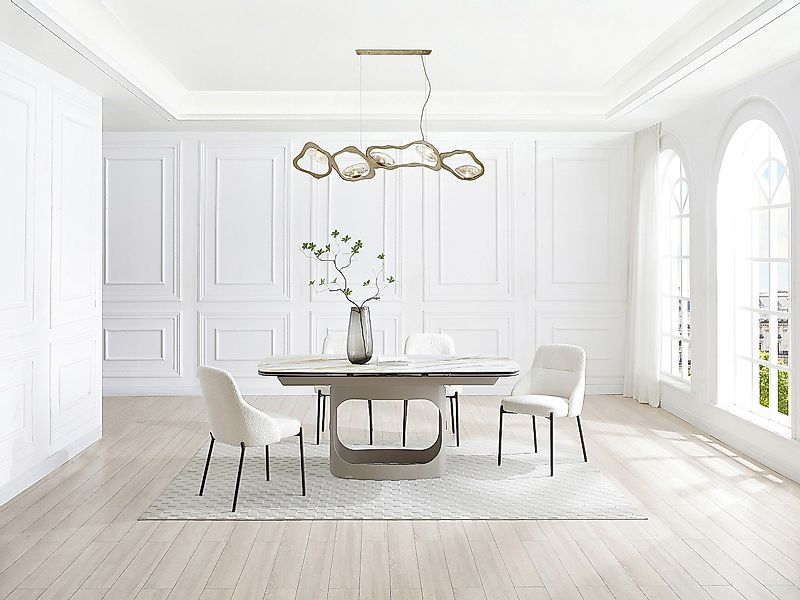 Esstisch ausziehbar 6-10 Personen - Keramik, Sicherheitsglas & Metall Taupe günstig online kaufen