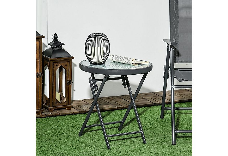 Outsunny Gartentisch klappbar, aus Glas mit Marmoroptik, rund (Klapptisch, günstig online kaufen