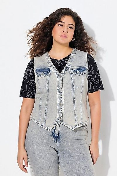 Ulla Popken Jeansweste Jeansweste spitzer Saum Stretchdenim V-Ausschnitt günstig online kaufen