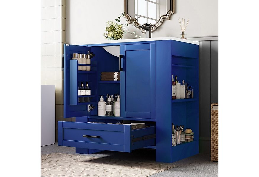 Flieks Waschtisch mit Türregalen und Schubladen Marineblau (B76/T46/H78,5 c günstig online kaufen