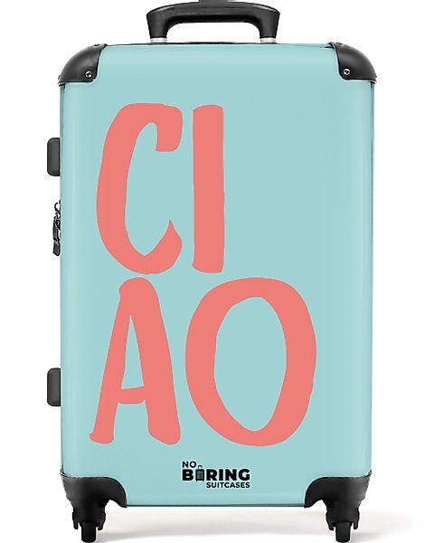 NoBoringSuitcases.com© Hartschalen-Trolley Blau mit rosa Zitat günstig online kaufen