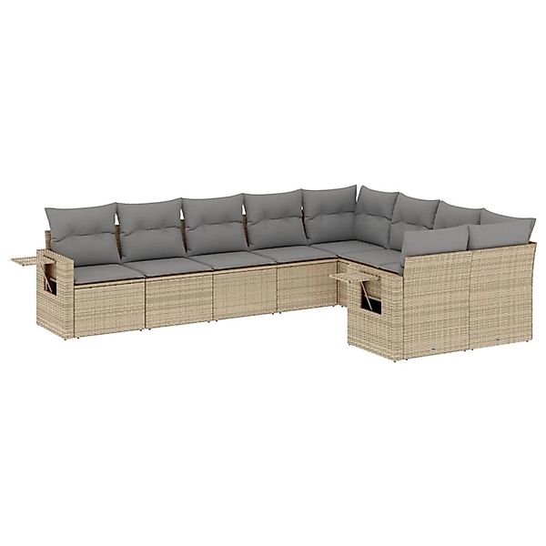 vidaXL 9-Tlg Garten-Sofagarnitur mit Kissen Beige Poly Rattan 3252976 günstig online kaufen