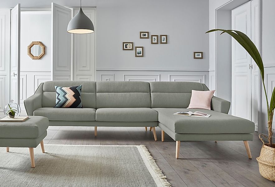 andas Ecksofa "Bille L-Form" mit Naht im Rückenkissen und Beinen aus Eichen günstig online kaufen