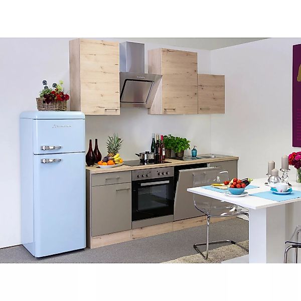 Flex-Well Küchenzeile Arizona 220 cm Quarz Cubanit-San Remo Eiche günstig online kaufen