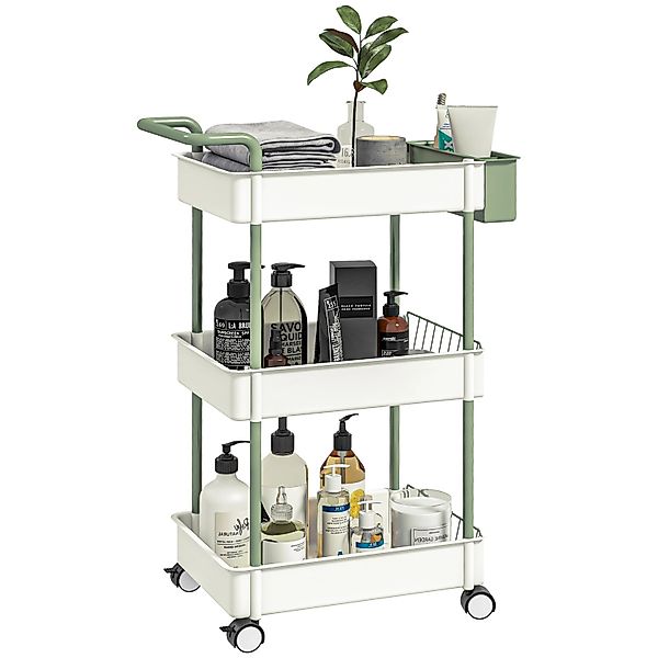 HOMCOM Küchenwagen Kunststoff Stahl Weiß 50L x 29,4B x 77H cm günstig online kaufen