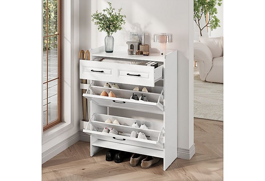 REDOM Schuhschrank Schuhkommode Weiß mit Klapptüren und Schublade (Schuhreg günstig online kaufen