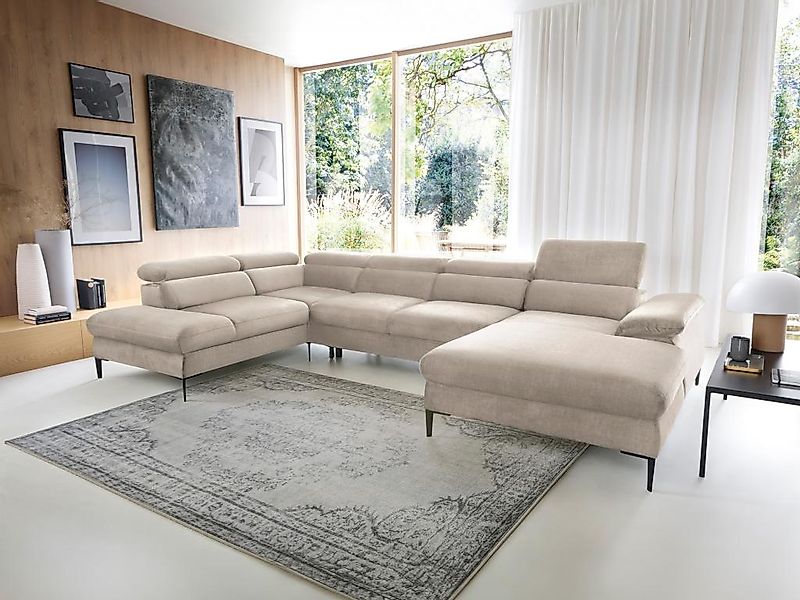 Große Wohnlandschaft mit Schlaffunktion - Ecke rechts - Samt - Beige - SEPI günstig online kaufen