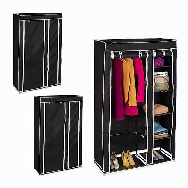 relaxdays Kleiderschrank 3 x Stoffschrank Kleiderstange schwarz günstig online kaufen