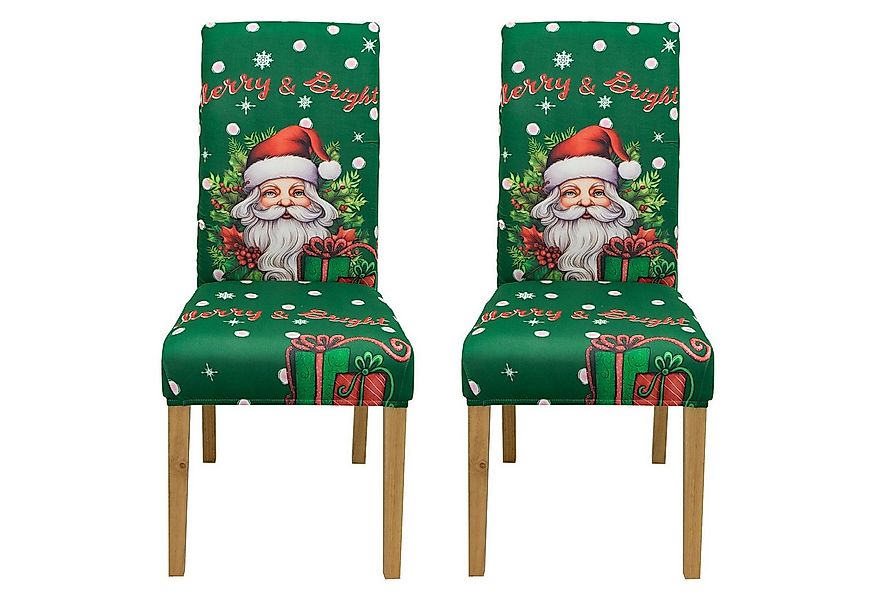 Qelus Stuhlhusse Stuhlhusse Stretch Stuhlhussen Weihnachtsmann Druck 2er/4e günstig online kaufen