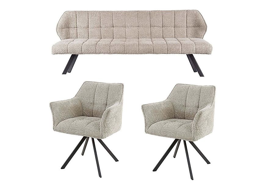 Maison ESTO Essgruppe Esstischgruppe gepolstert Esstischbank + 2 Armlehnstü günstig online kaufen