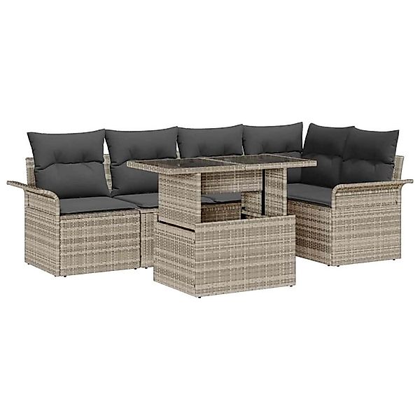vidaXL Garten-Sofa-Set mit Kissen 6-Tlg Hellgrau Poly Rattan 3348288 günstig online kaufen