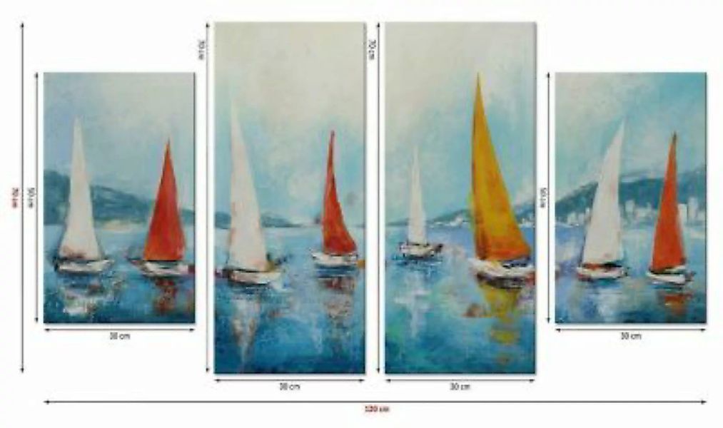 YS-Art™ "Gemälde Acryl ""Regatta"" handgemalt auf Leinwand 120x70 cm" blau günstig online kaufen