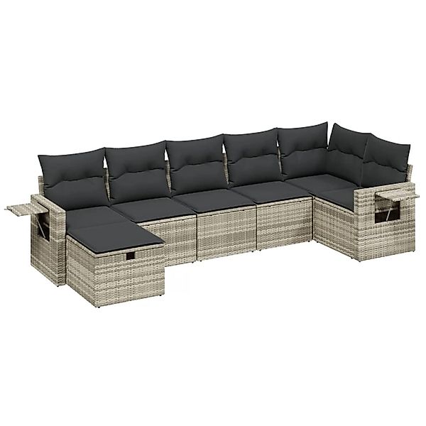 vidaXL 7-Tlg Garten-Sofagarnitur mit Kissen Hellgrau Poly Rattan 3263818 günstig online kaufen