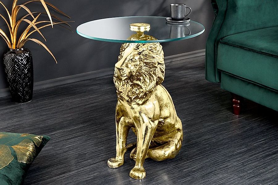 riess-ambiente Beistelltisch WILDLIFE LION 60cm gold antik / transparent · günstig online kaufen