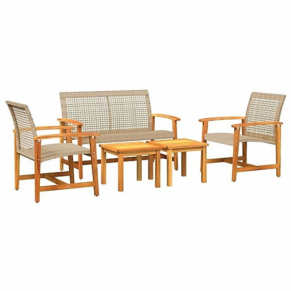 vidaXL 5-tlg Garten-Lounge-Set Beige Poly Rattan und Akazienholz günstig online kaufen