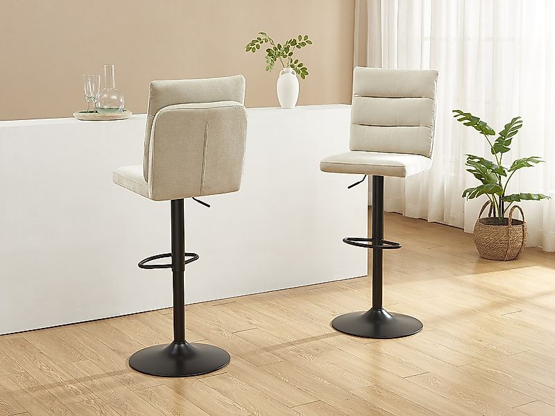 Barhocker 2er-Set - Stoff & schwarzes Metall - Höhenverstellbar - Beige - N günstig online kaufen
