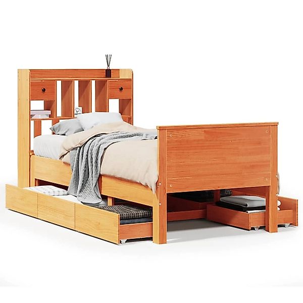 vidaXL Massivholzbett mit Regal ohne Matratze Wachsbraun 75x190 cm 3308947 günstig online kaufen