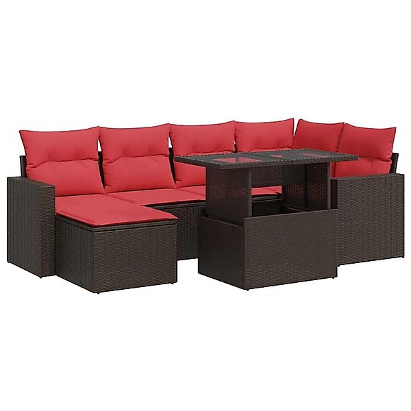 vidaXL 7-Tlg Garten-Sofagarnitur mit Kissen Braun Poly Rattan Akazie 332635 günstig online kaufen