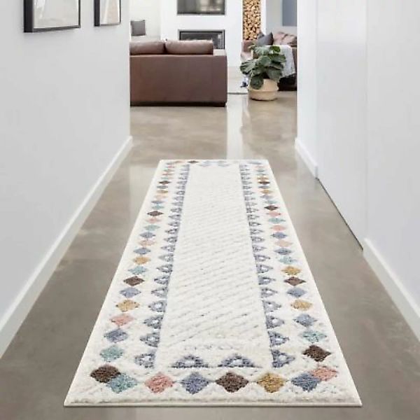 carpet city® Shaggy-Teppich - Bordüre Creme Multi - Hochflorteppich 3D-Effe günstig online kaufen