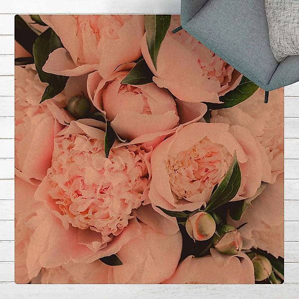 Kork-Teppich Rosa Pfingstrosen mit Blättern günstig online kaufen
