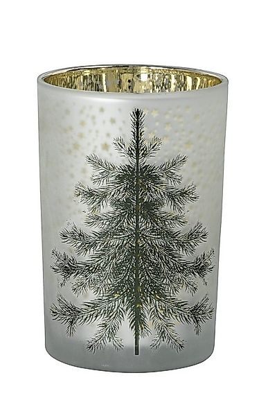 finehomegarden Windlicht Windlichtglas Baum Glas weiß/grün/gold Ø12cm H18cm günstig online kaufen