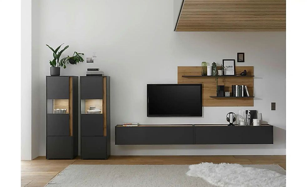 Wohnwand  Cande ¦ grau ¦ Maße (cm): B: 440 H: 180 T: 40.0 Kommoden & Sidebo günstig online kaufen