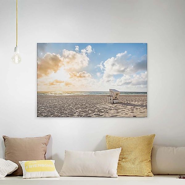 Bricoflor Leinwand Bild Mit Strandkorb Maritimes Wandbild In Hellblau Und C günstig online kaufen