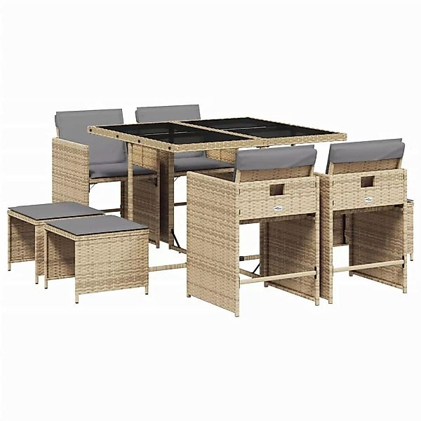 vidaXL 9-Tlg Garten-Essgruppe mit Kissen Beigemischung Poly Rattan 3211140 günstig online kaufen