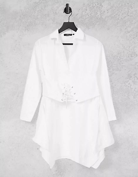 Lasula – Hemdkleid mit Korsett-Detail in Weiß günstig online kaufen