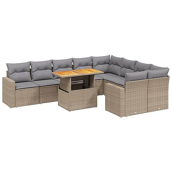 vidaXL 10-tlg Garten-Sofagarnitur mit Kissen Beige Poly Rattan Modell 203 günstig online kaufen