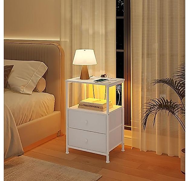 Woltu Nachttisch (2-St), mit Steckdosen LED-Beleuchtung Schubladen, Beistel günstig online kaufen