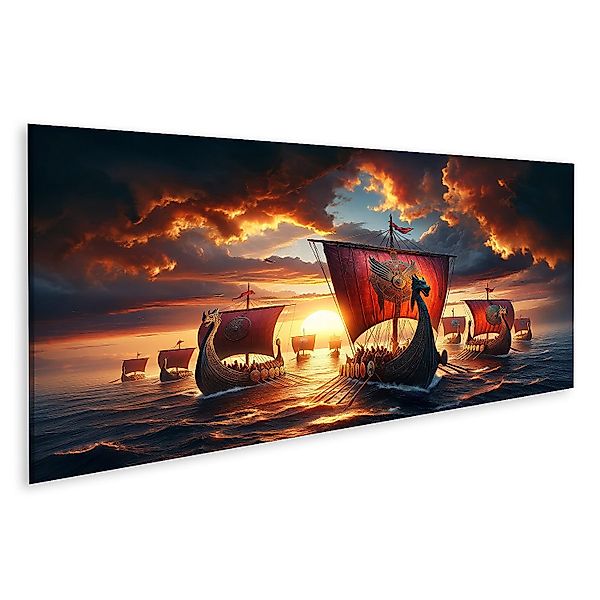 islandburner Leinwandbild Sonnenuntergangsflotte: Wikinger-Langschiffe bere günstig online kaufen