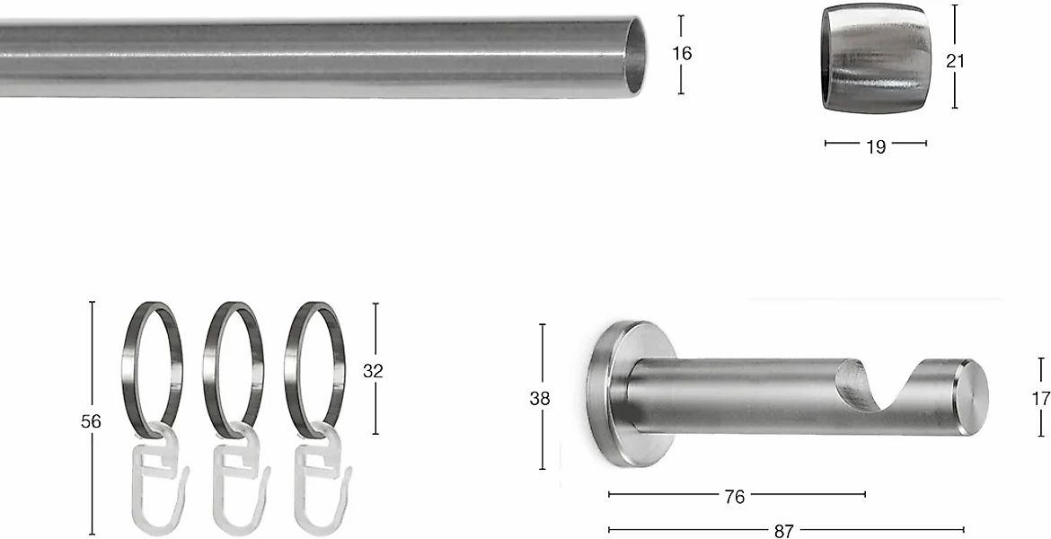GARESA Gardinenstange "KAPPE" Ø 16 mm 1 läufig-läufig Wunschmaßlänge Vorhan günstig online kaufen