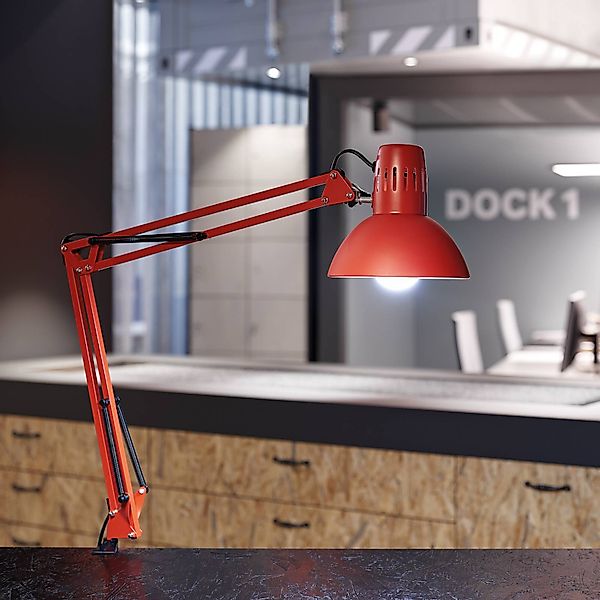 LED-Klemmleuchte MAULstudy, rot, Stahl, Höhe 44 cm, E27 günstig online kaufen