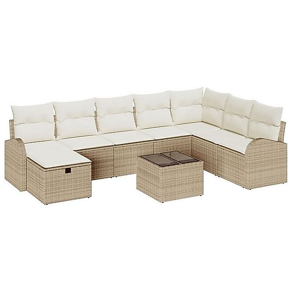 vidaXL Loungesofa 9-teiliges Garten-Sofa-Set mit Kissen Beige Poly Rattan, günstig online kaufen