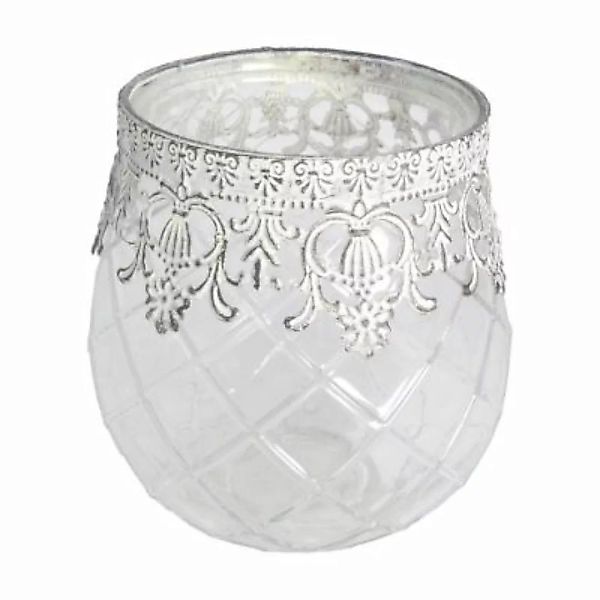 B & S Teelichtglas Windlicht Vintage bauchig mit Metallrand und Rautenmuste günstig online kaufen
