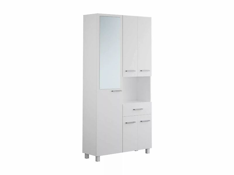 Badezimmerschrank mit Füßen und Spiegel - 180 cm - Weiß - MINELA günstig online kaufen