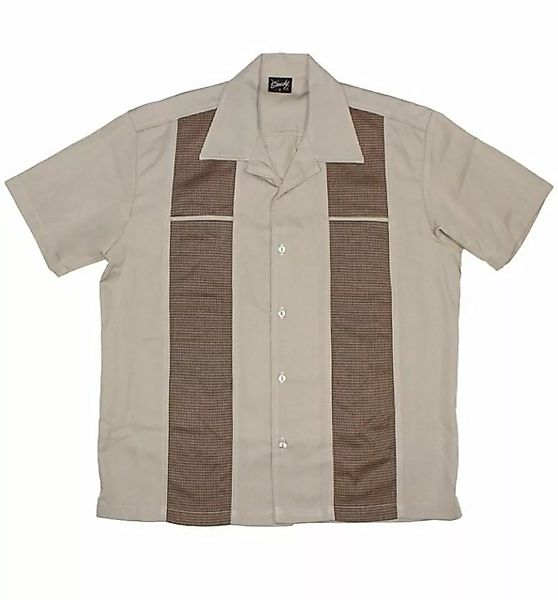 Steady Clothing Kurzarmhemd Houndstooth Beige Retro Vintage Bowling Shirt günstig online kaufen