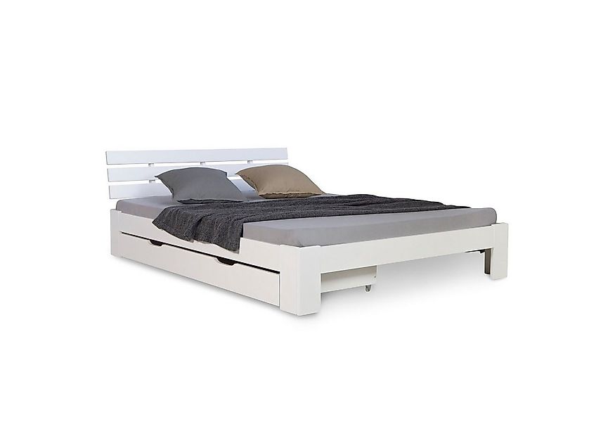 Homestyle4u Holzbett 140x200 Doppelbett Stauraumbett Weiß Massiv Holz Kiefe günstig online kaufen