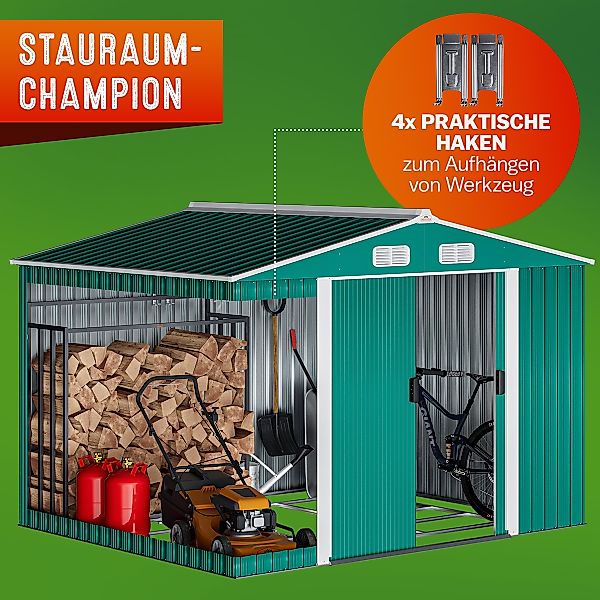 Geräteschuppen Grün 260x205x180cm 5m² verzinkter Bodenkranz Schiebetür günstig online kaufen