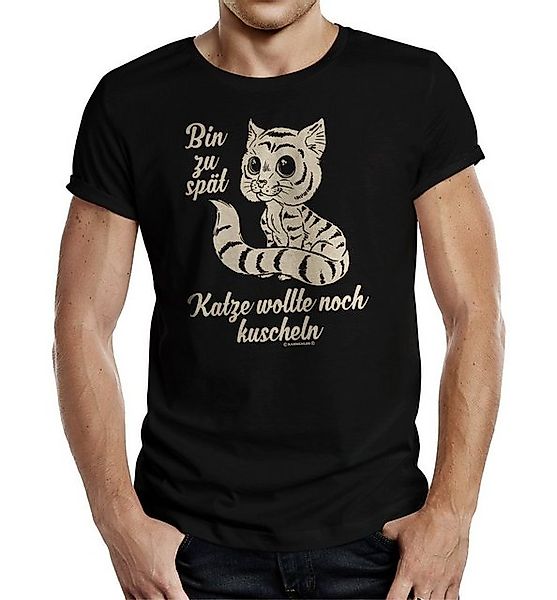 RAHMENLOS® T-Shirt für Katzenbesitzer - bin zu spät - die Katze wollte kusc günstig online kaufen