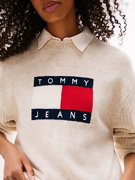 Tommy Jeans Strickpullover "TJW MELANGE FLAG SWEATER RIB EXT", in gerippter günstig online kaufen