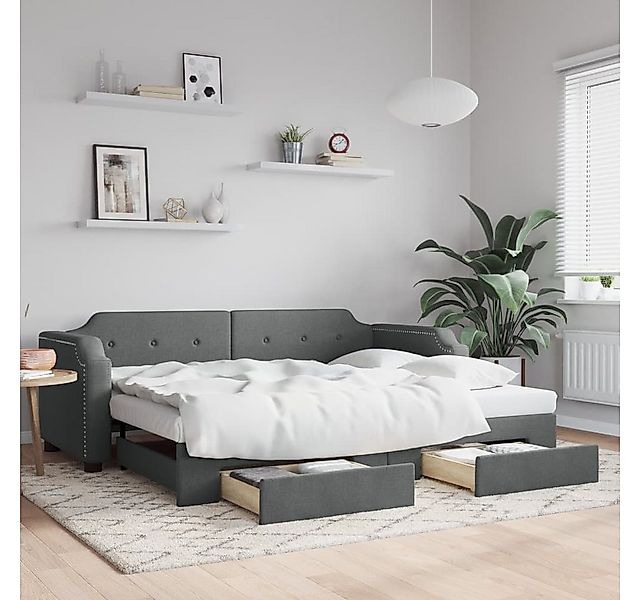 vidaXL Bett, Tagesbett Ausziehbar mit Schubladen Dunkelgrau 90x200 cm Stoff günstig online kaufen