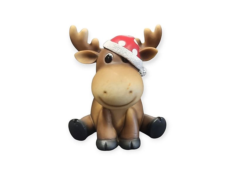 Figurendiscounter Weihnachtsfigur Dekofigur Elch mit Mütze 17 x 15,5 x 13 c günstig online kaufen