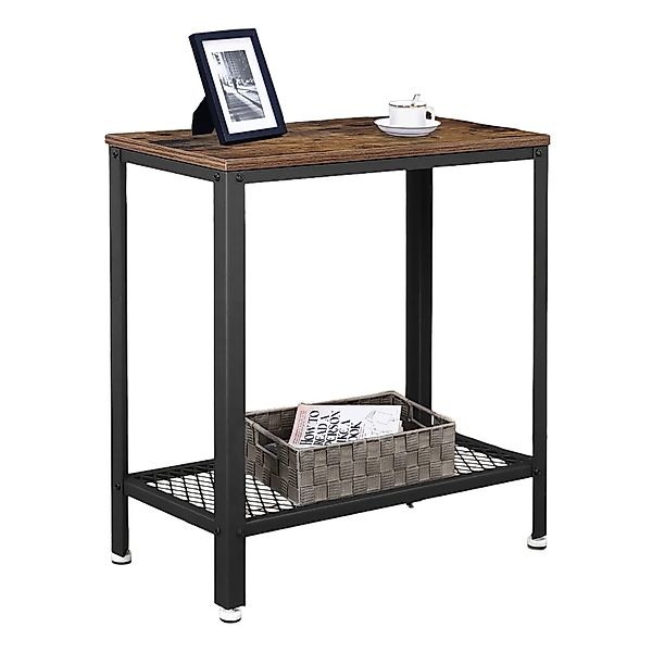 Songmics Beistelltisch Daxton mit Gitterregal Industrie-Design Braun-Schwar günstig online kaufen