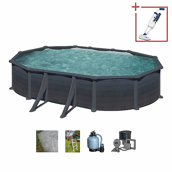 Gre Stahlwand-Pool Granada 610 cm x 375 cm x 132 cm Oval Graphit günstig online kaufen
