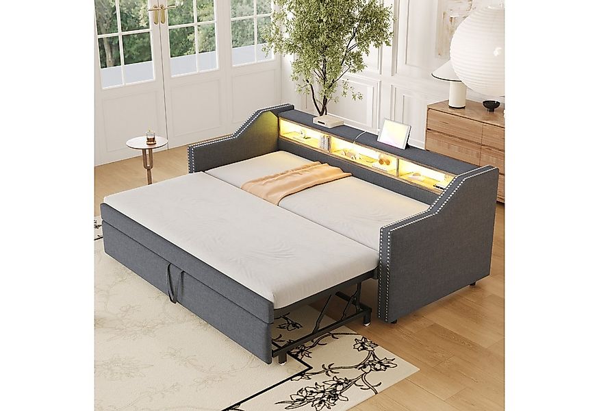 Flieks Daybett, Ausziehbares Polsterbett Schlafsofa 90/180x190cm mit USB-La günstig online kaufen