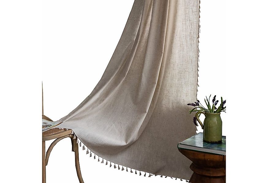 Kaket Gardine Boho-Leinen Vorhänge, Quasten Gardine, Dekovorhänge für Wohnz günstig online kaufen